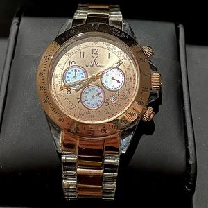 Rose gold look and clear plasteramic and stainless steel toywatch men or women